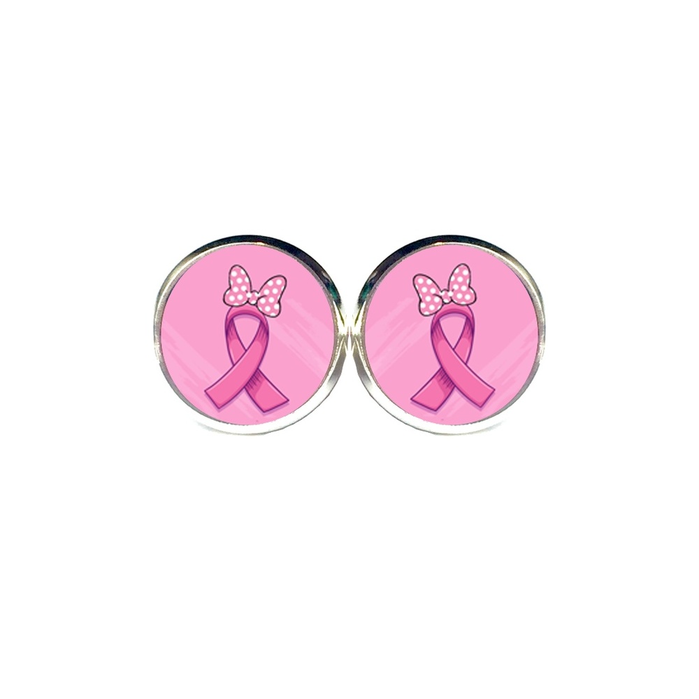 Pink Bow Ribbon Earrings, Breast Cancer Awareness